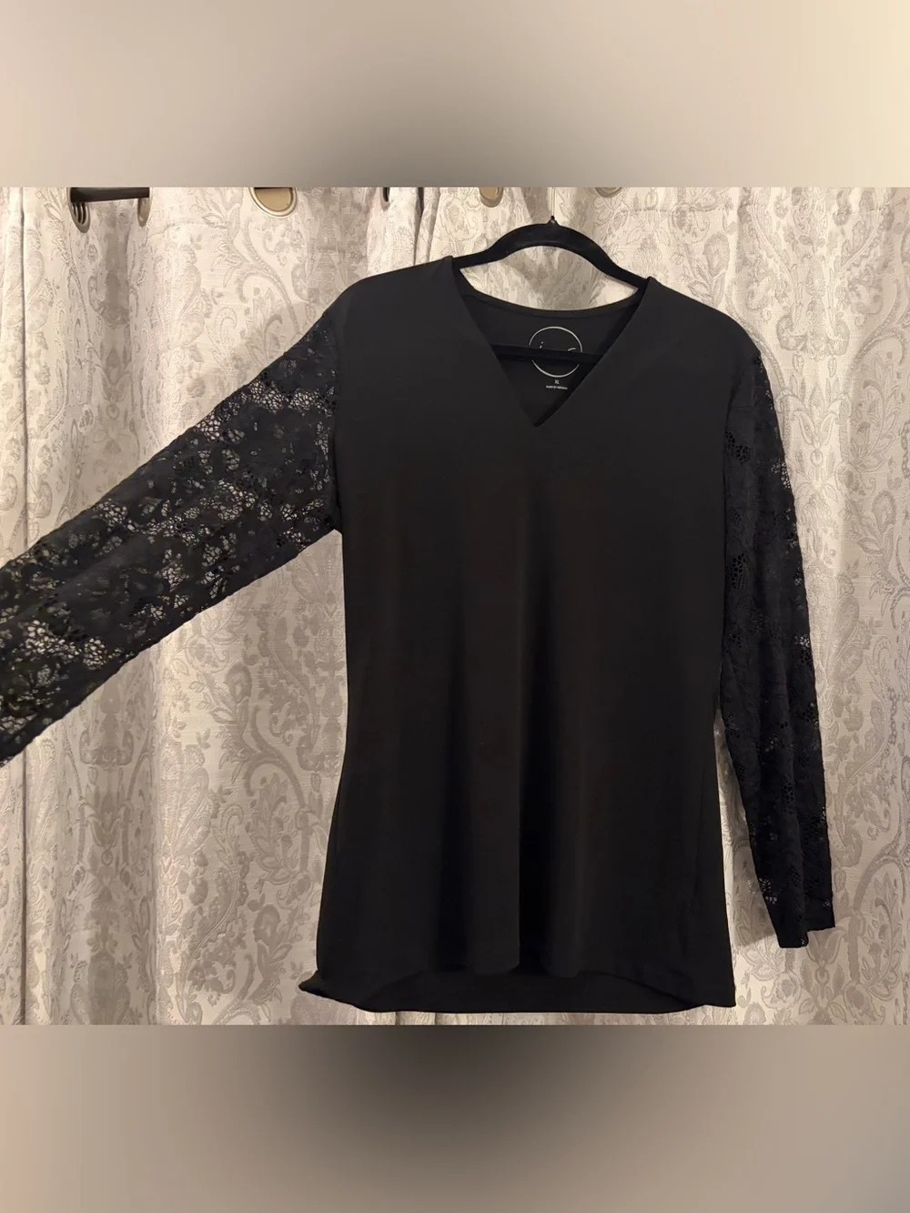INC International Concepts womens XL Black Dress Top lace see thru long sleeves